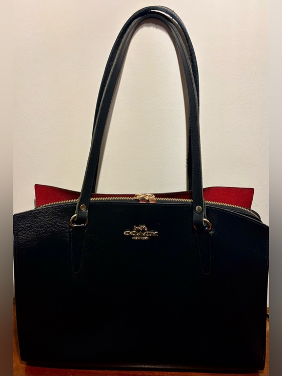 Coach Handbags - Coach Black Leather Tote with Red Interior Accent